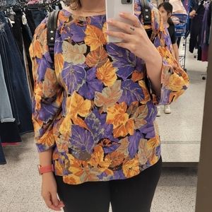 Vintage top Women's all over leaf print multicolored USA Autumn 🍂i9